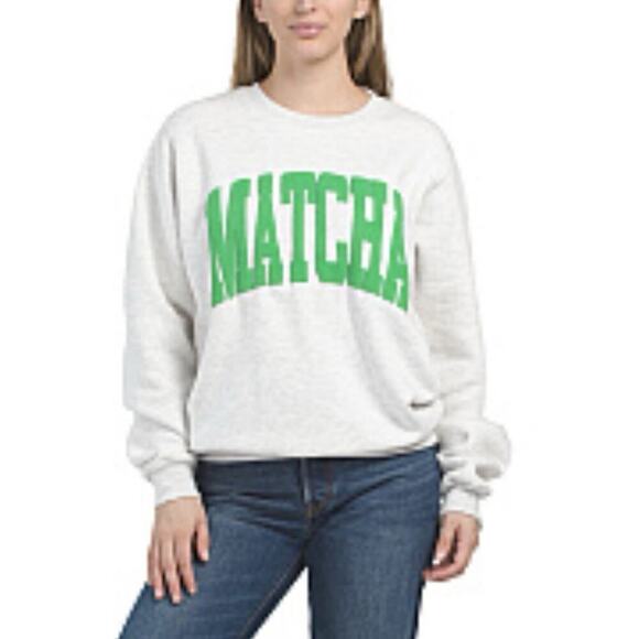 Pacific & Co Tops - Pacific & Co MATCHA Sweatshirt Oatmeal Gray Green Graphic Pullover Unisex M